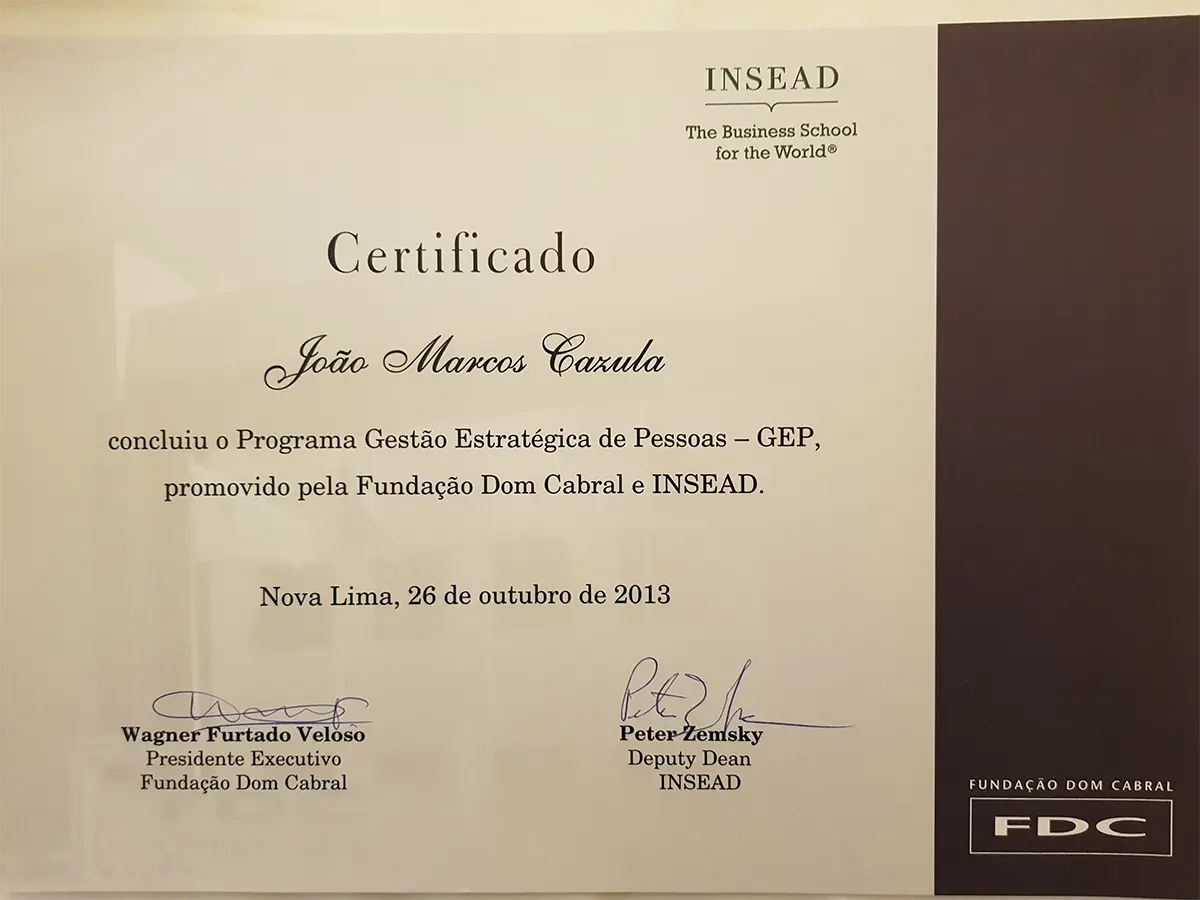 Certificado Insead Dom Cabral